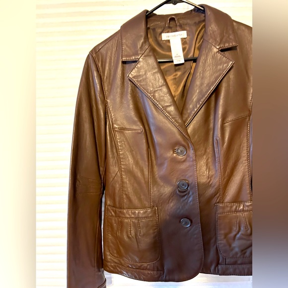 Great condition Chocolate Brown Genuine Leather Jacket medium - Picture 1 of 6